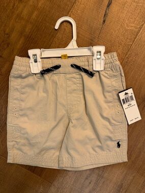 Ralph Lauren Beige Khaki Cargo Shorts with Black Drawstring
